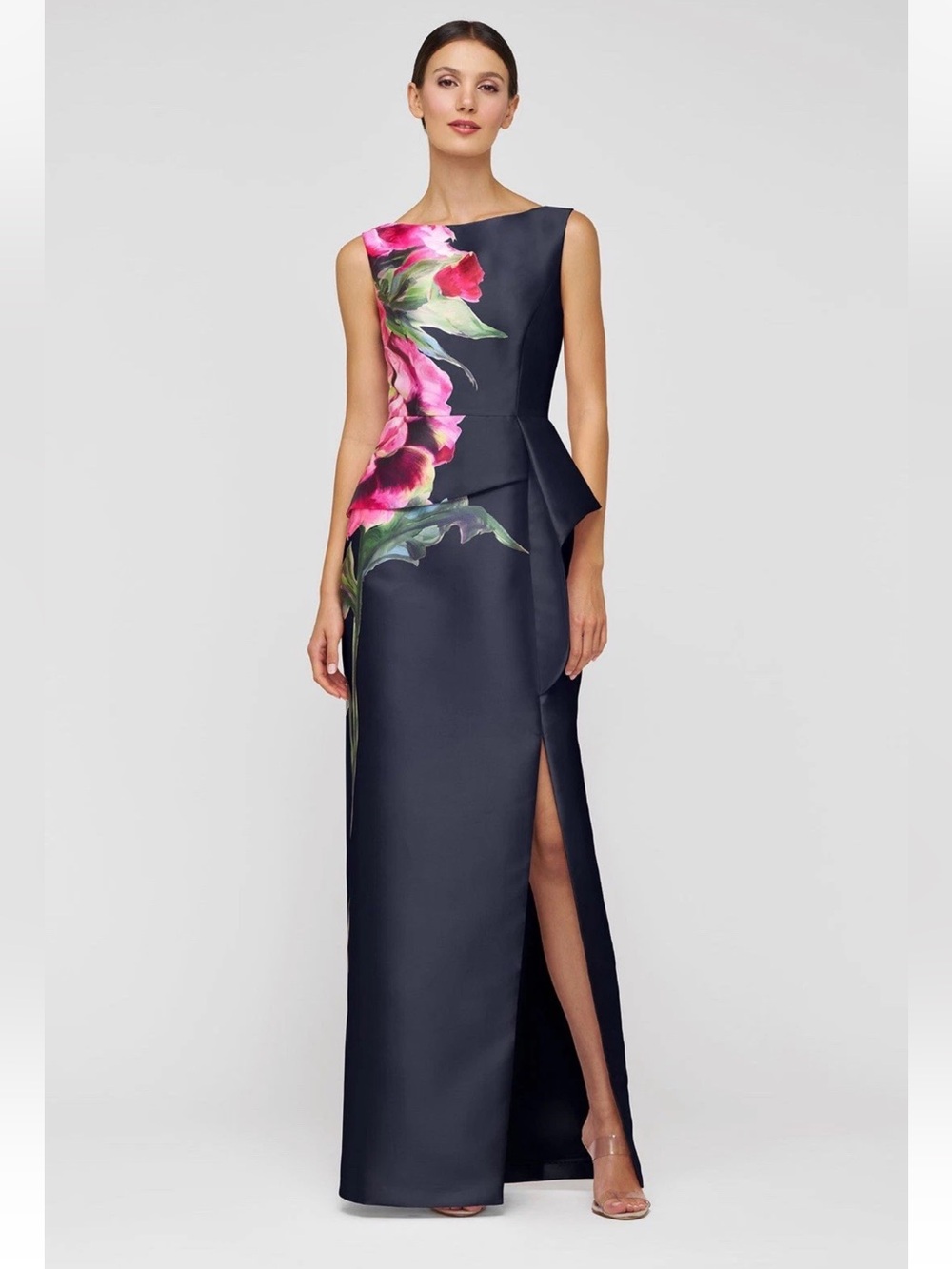 New Kay Unger Luciana Column Gown In Midnight Blue Size 4 $358